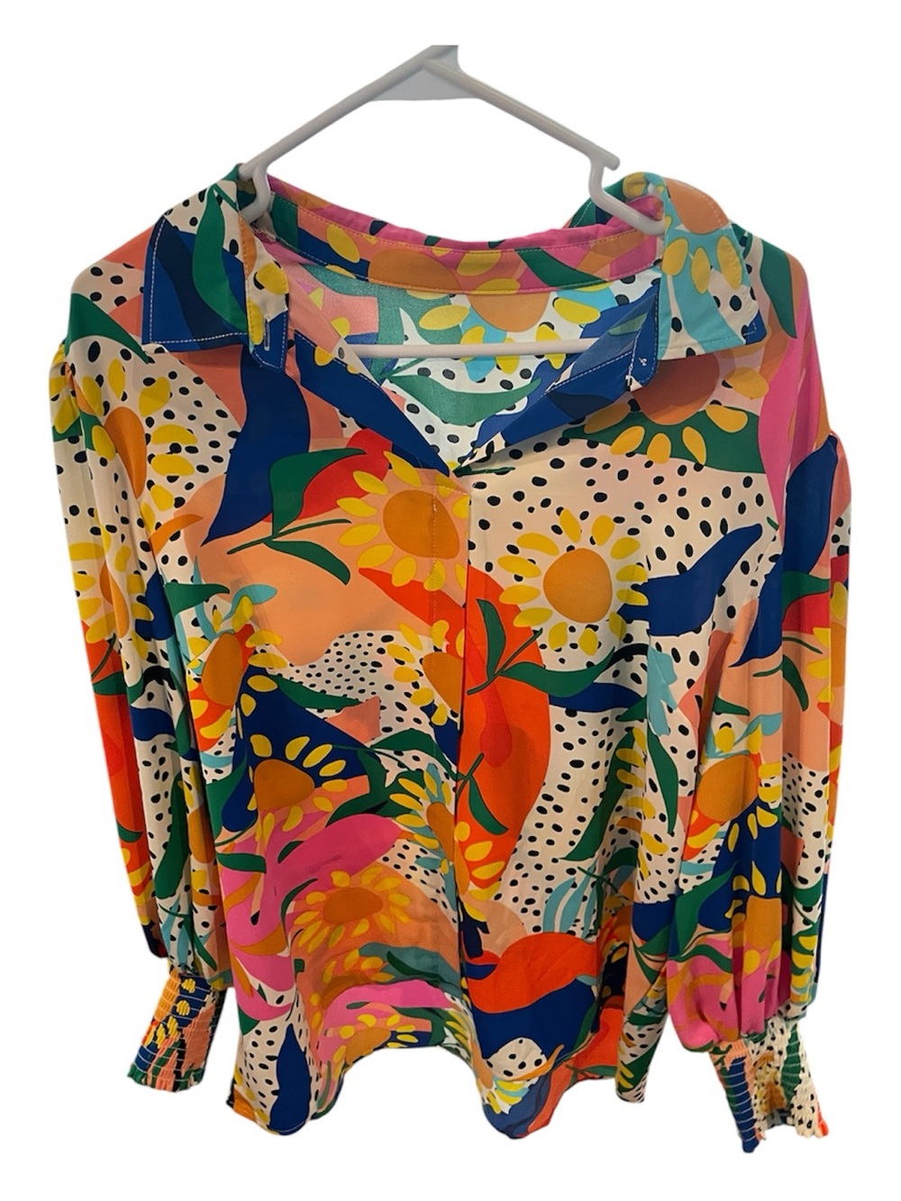 Colorful Floral-Print Collared Blouse in Multi